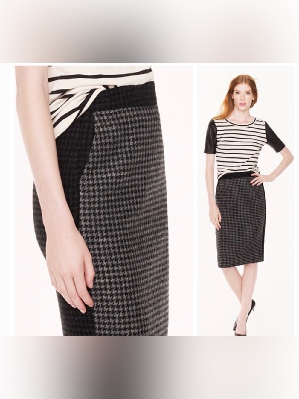 NWT J.Crew "The Pencil Skirt" Houndstooth Wool Blend Lined Skirt Size 2